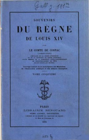Souvenirs du règne de Louis XIV, 5