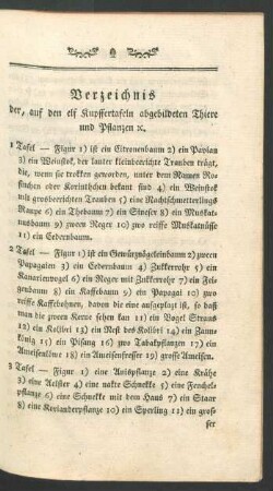 Verzeichnis der, auf den elf Kupffertafeln abgebildeten Thiere [...]