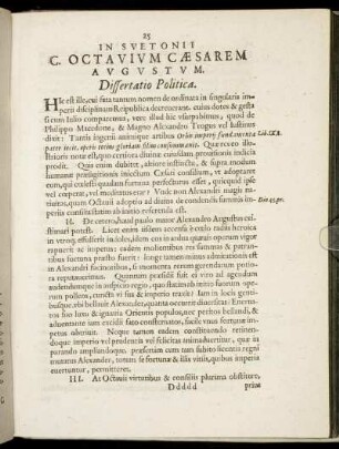In Suetonii C. Octavium Cæsarem Augustum. Dissertatio Politica.