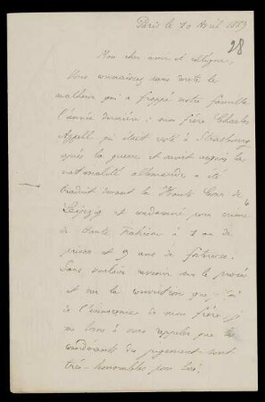 Nr. 50: Brief von Paul Appell an Felix Klein, Paris, 10.4.1889