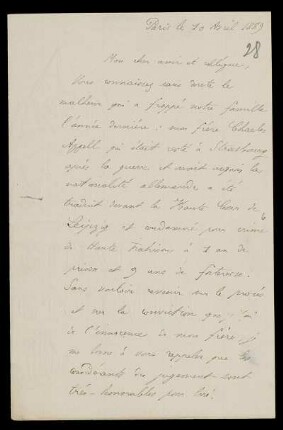 Nr. 50: Brief von Paul Appell an Felix Klein, Paris, 10.4.1889
