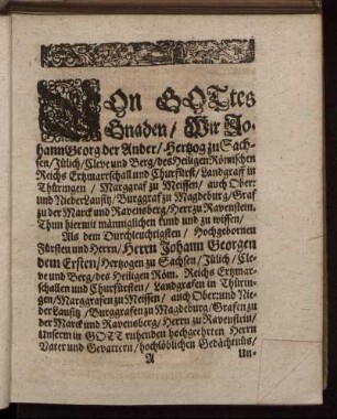 Von Gottes Gnaden, wir Johann Georg der Ander ...