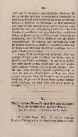 X. Nachträgliche Bemerkungen über eine in Justi's Vorzeit beschriebene seltene Münze.