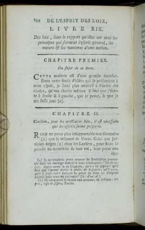Livre XIX. Des loix, dans le rapport qu'elles ont avec les principes qui forment l'esprit général, les mœurs & les manieres d'une nation