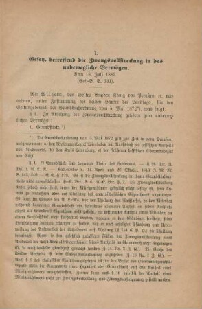 I. Gesetz, betreffend die Zwangsvollstreckung in das unbewegliche Vermögen.
