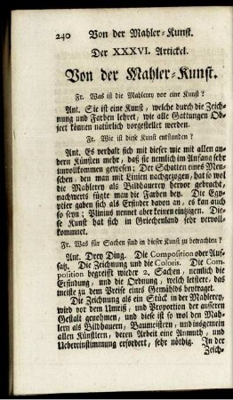 Der XXXVI. Artickel. Von der Mahler-Kunst.