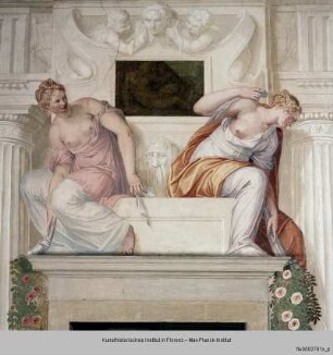 Figuren mit Festons über einem Türrahmen - Bacco e Ariadne e figure sopra la porta