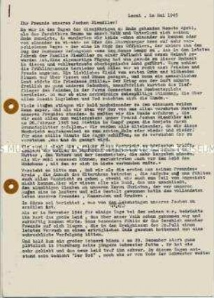 Brief von Franz von Hammerstein und Reinhard Mumm an die Freunde eines Gefallenen - Personenkonvolut