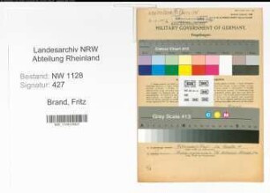 Entnazifizierung Fritz Brand , geb. 27.01.1920 (Polizist)