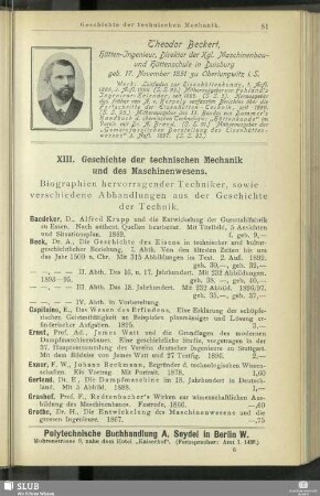 XIII. Geschichte der technischen Mechanik und des Maschinenwesens