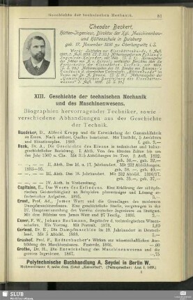 XIII. Geschichte der technischen Mechanik und des Maschinenwesens