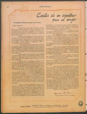 Cartas de un argentino que se enoja : Cualquiera tiempo pasado fué mejor...
