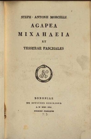 Agapea Michayleia et Tesserae Paschales