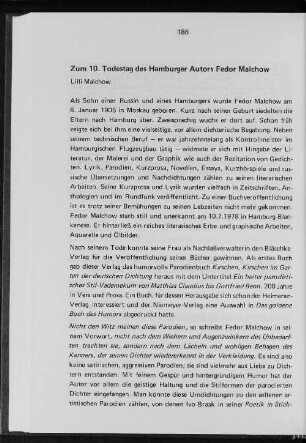 Zum 10. Todestag des Hamburger Autors Fedor Malchow