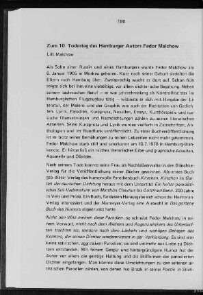 Zum 10. Todestag des Hamburger Autors Fedor Malchow