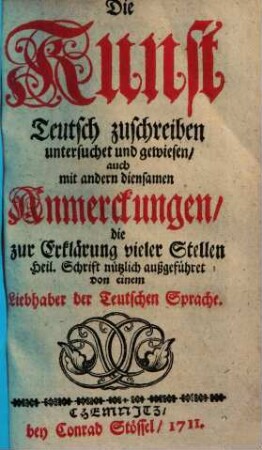 Die Kunst Teutsch zu schreiben
