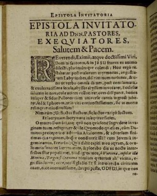 Epistola Invitatoria Ad Dnn. Pastores, Exequiatores [...]