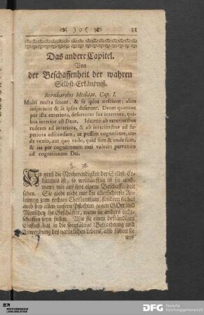 Das andere Capitel. Von der Beschaffenheit der wahren Selbst-Erkäntniß.