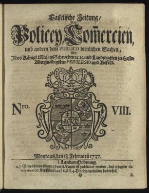 Nro. VIII, Montags, den 18. Februarii 1737
