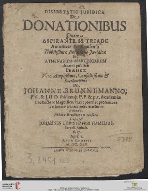 Dissertatio Iuridica De Donationibus