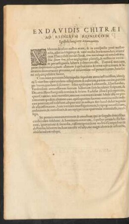 Ex Davidis Chitraei Ad Reinerum Reineccium Epistola longiore ...