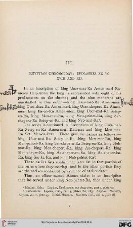 III: Egyptian chronology: Dynasties XX to XVIII and XII
