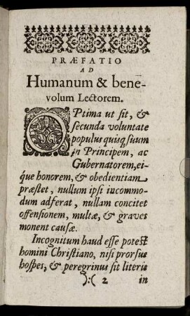 Præfatio Ad Humanum & benevolum Lectorem.