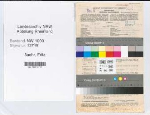 Entnazifizierung Fritz Baehr, geb. 31.01.1895 (Bankinspektor)