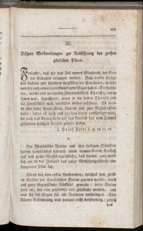 III. Nähere Vorbereitungen zur Ausführung des großen göttlichen Plans