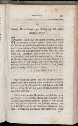 III. Nähere Vorbereitungen zur Ausführung des großen göttlichen Plans