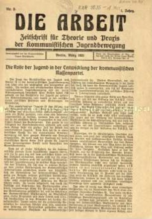Zeitschrift für Theorie und Praxis der kommunistischen Jugendbewegung. 1. Jahrgang, 1921