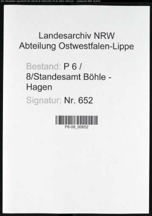 Sterberegister Standesamt Hagen-Böhle-Hagen (Sitz Wehringhausen)