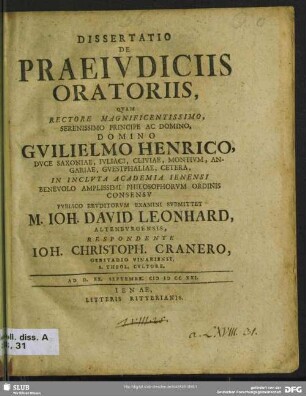 Dissertatio De Praeiudiciis Oratoriis