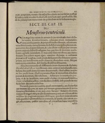 Cap. IX. De Menstruo ventriculi. - Cap. XVI. De Depuratione sanguinis in intestinis.