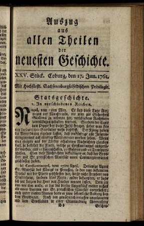 XXV. Stück. Coburg, den 17. Jun. 1761.
