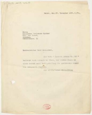Brief an Emil von Sauer : 27.12.1929