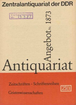 Nr. 1873: Zeitschriften - Schriftenreihen Geisteswissenschaften