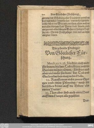 Die zehende Predigt/ Von Göttlicher Fürsehung.