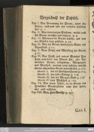 Verzeichniß der Capitel.