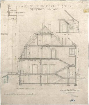 Fischer, Theodor; München - Solln; Haus Schickert - Querschnitt, Schnitt, Detail