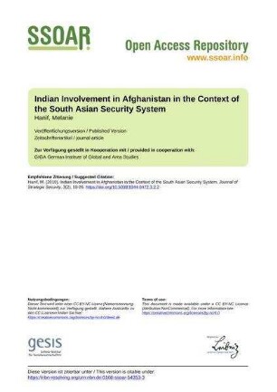 Indian Involvement in Afghanistan in the Context of the South Asian Security System