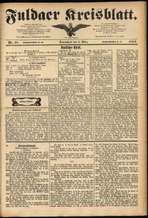 Erste Ausgabe vom Samstag, den 08. März 1902.
