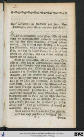 Berichtigungen einiger aufgeworfenen Fragen, die der Separatfrieden Preußens mit Frankreich veranlaßt hat.