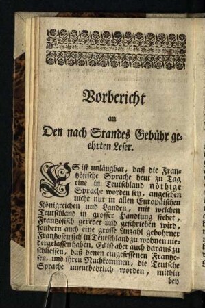 Vorbericht an Den nach Standes Gebuehr geehrten Leser