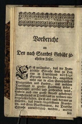 Vorbericht an Den nach Standes Gebuehr geehrten Leser