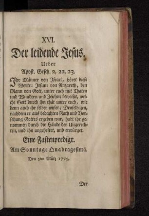 XVI. Der leidende Jesus. Ueber Apost. Gesch. 2, 22.23.