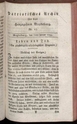 Nr. 15. Magdeburg, den 12ten Januar 1793