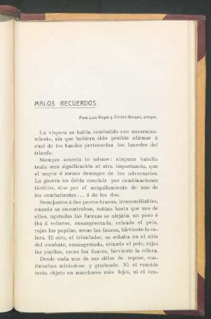 Malos recuerdos : Para Luis Reyes y Ciriaco Borges, amigos