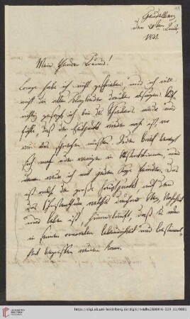 Korrespondenz Friedrich Wilhelm Umbreit / Carl Ullmann: Brief von Friedrich Wilhelm Carl Umbreit an Carl Ullmann