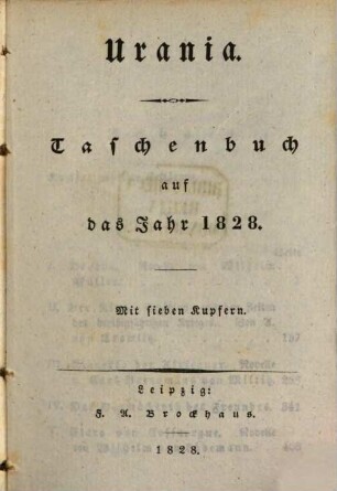 Urania : Taschenbuch auf das Jahr ..., 1828